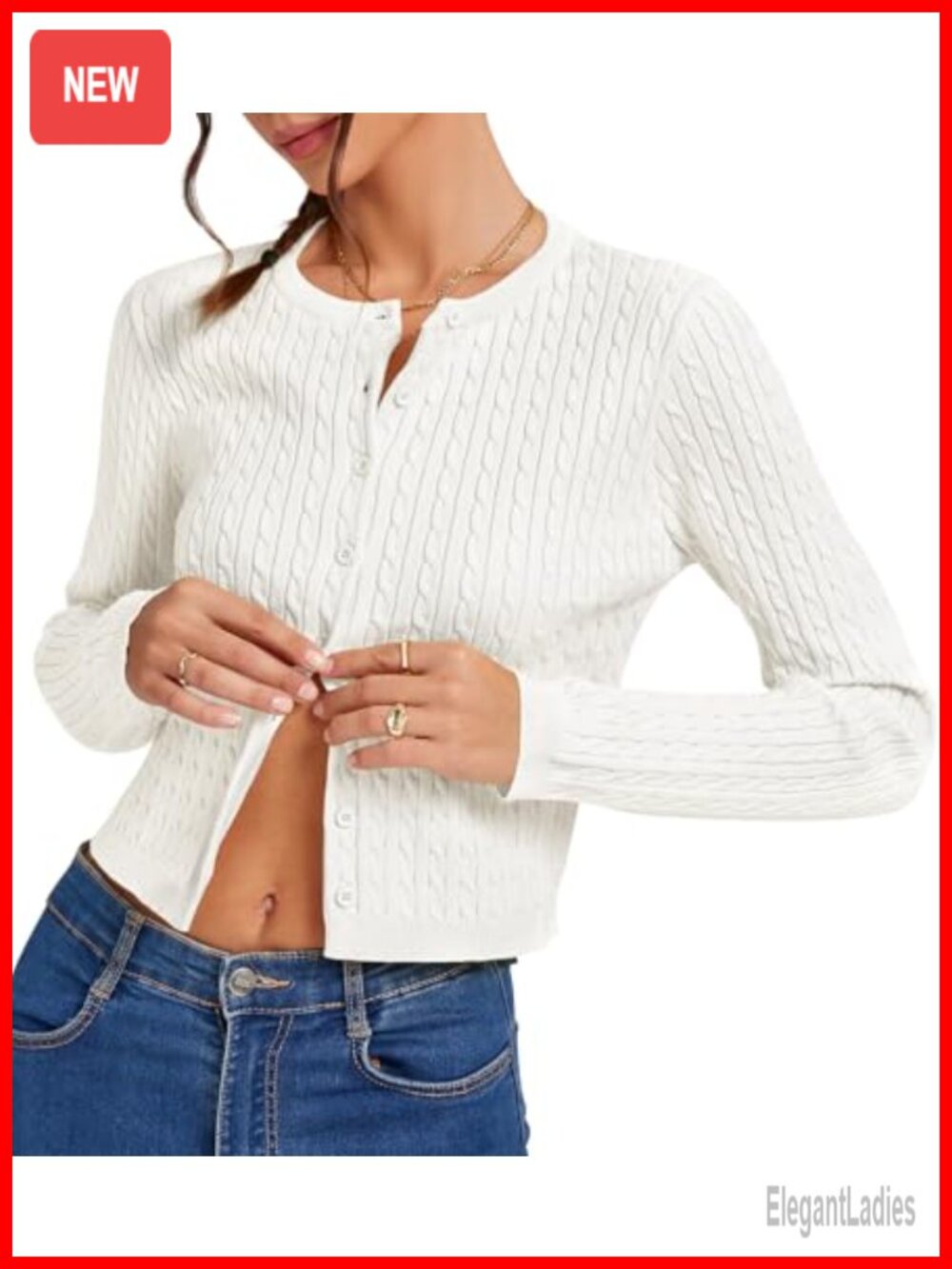 Cropped Cable Knit Cardigan Lightweight Button Up Sweater Long Sleeve
